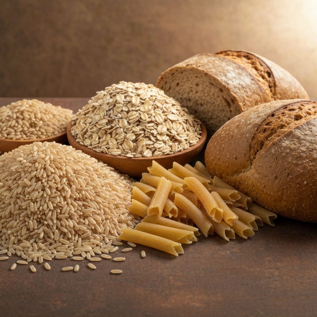 Vollkornprodukte und Kohlenhydrate Reis Haferflocken Nudeln Brot